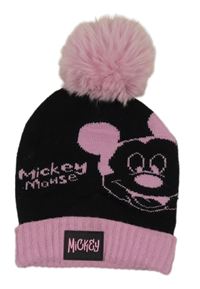 Černo-růžová čepice s Mickeym a bambulí Disney