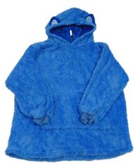 Modrá chlupatá oversize mikina s kapucí 