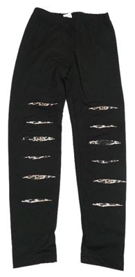 Čierne legíny s pruhmi s leopardím vzorom