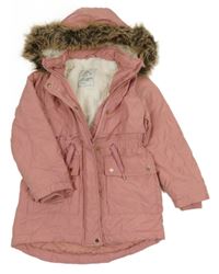 Růžová šusťáková zimní parka s kapucí s kožešinou George