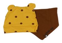 2set - medový slinták s medvídkem + žlutá puntíkatá čepice oušky