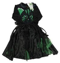 Nové - Kostým - Černo-zelené šaty s kočkou a tylovými cípy
