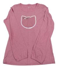 Růžové triko s kočkou z flitrů Yigga