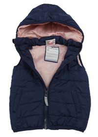 Tmavomodrá šušťáková zateplená vesta s kapucňou Topolino