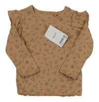 Nové - Starorůžové květované žebrované triko next