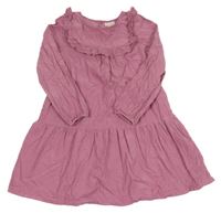 Růžové manšestrové šaty s madeiorým volánkem 