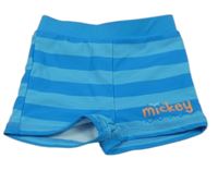 Modré pruhované nohavičkové plavky s nápisom Disney