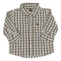 Bielo-světlemodro-hnedá kockovaná košeľa s výšivkou H&M