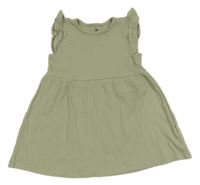 Světlekhaki rebrované šaty s volánikmi H&M
