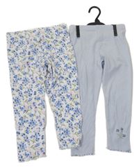 Nové - 2x žebrované legíny - světlemodré + květované F&F