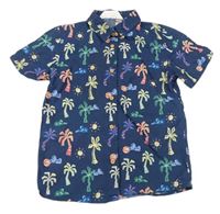 Tmavomdorá košeľa s palmami H&M