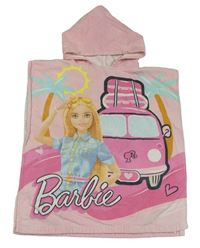 Světlerůžové froté osuškové pončo s Barbie a kapucí
