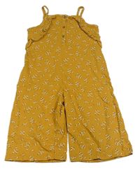 Okrový culottes overal s kvietkami a volánikmi F&F