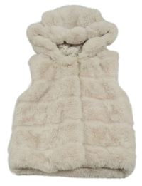 Béžová kožušinová zateplená vesta s kapucňou Primark