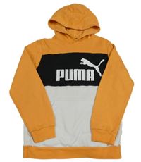 Oranžovo-černo-bílá mikina s logem a kapucí Puma