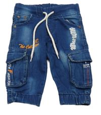 Tmavomodré cargo cuff rifle s nápisom