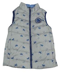 Sivo-modrá funkčná šušťáková prešívaná zateplená jezdecká vesta s koníky Crane