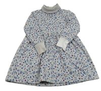 Sivé teplákové šaty s kvietkami a rolákom