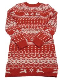 Červeno-biele vzorované svetrové šaty Shein