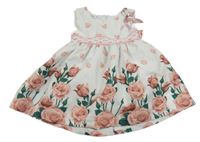 Bílé šusťákové šaty s květy a krajkou 