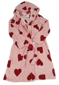 Svetloružový chlpatý župan so srdiečkami a kapucňou H&M