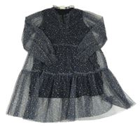 Sivé sieťované šaty s kvietkami Zara