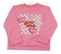 Ružová mikina so srdiečkami a nápisom