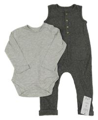 Nové - 2set - Sivé rebrované na traké tepláky + body George