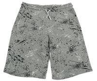 Šedo-černo-bílé vzorované teplákové kraťasy 