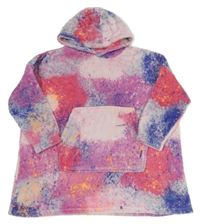 Růžovo-fialová vzorovaná chlupatá oversize mikina s kapucí Matalan