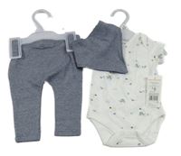 Nové - 3set - Bílé body se zvířátky + modré tepláky + slinták F&F