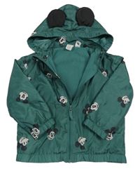 Tmavozelená šušťáková jarná bunda s Mickeym a kapucňou H&M