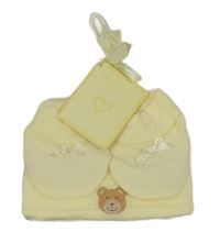 Nové - 2set - Žlutá bavlněná čepice s medvídkem + capáčky 