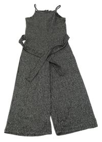 Černo-stříbrný pruhovaný culottes overal s páskem Matalan