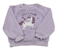 Levandulová chlpatá mikina s jednorožcem z flitrů Sinsay