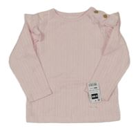 Nové - Světlerůžové žebrované triko s volánky a puntíky Matalan