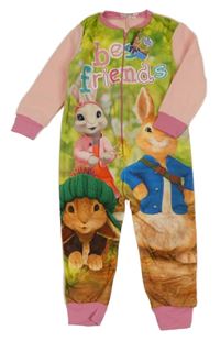 Nové - Světlerůžový fleecový overal Peter Rabbit