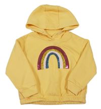 Žltá oversize mikina s duhou z flitrů a kapucňou C&A