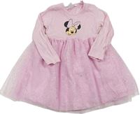 Svetloružové šaty s Minnie a so třpytivým tylem Disney