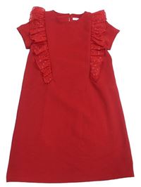 Červené rebrované šaty so žoržetovymi volániky s bodkami Next