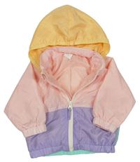 Světlerůžovo-fialovo-světletyrkysová šusťáková podzimní bunda s odepínací kapucí H&M