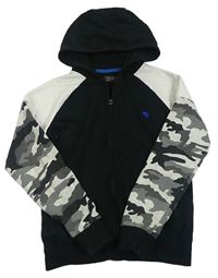Černo-bílo-army propínací mikina s lebkou a kapucí Next