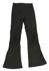 Tmavošedé melírované žebrované flare úpletové kalhoty Matalan