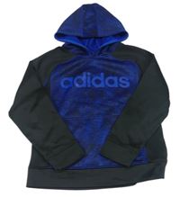 Černo-safírová melírovaná thermo mikina s kapsou a kapucí Adidas