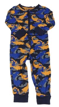 Šedo-cobaltově modro-oranžovo-tmavomodrý overal s dinosaury George