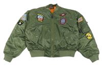 Khaki šusťákový zateplená bomber s nášivkami KOMBAT. UK