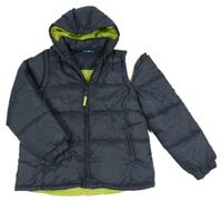 Tmavomodrá prešívaná šušťáková zimná bunda s odepínacími rukávy a kapucňou muddy puddles