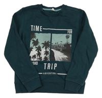 Smaragdová mikina s palmami a nápismi S. Oliver