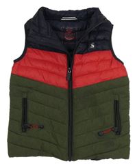 Khaki-červeno-tmavomodrá prošívaná šusťáková zateplená vesta joules