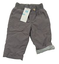 Nové - tmavošedé šusťákové podšité kalhoty s úpletovým pasem ZY